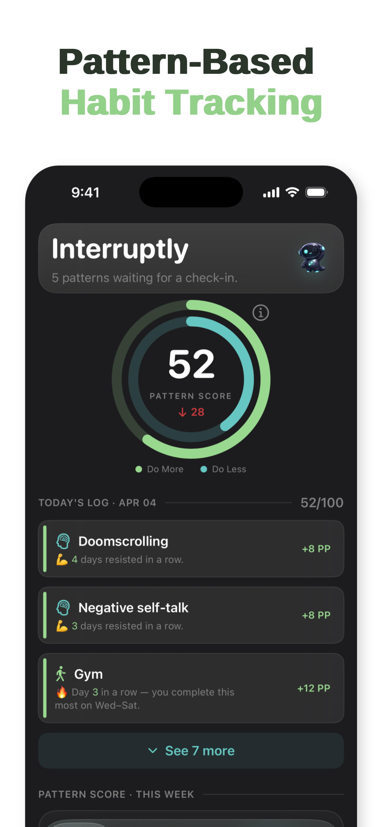 Pattern-based habit tracking with daily score